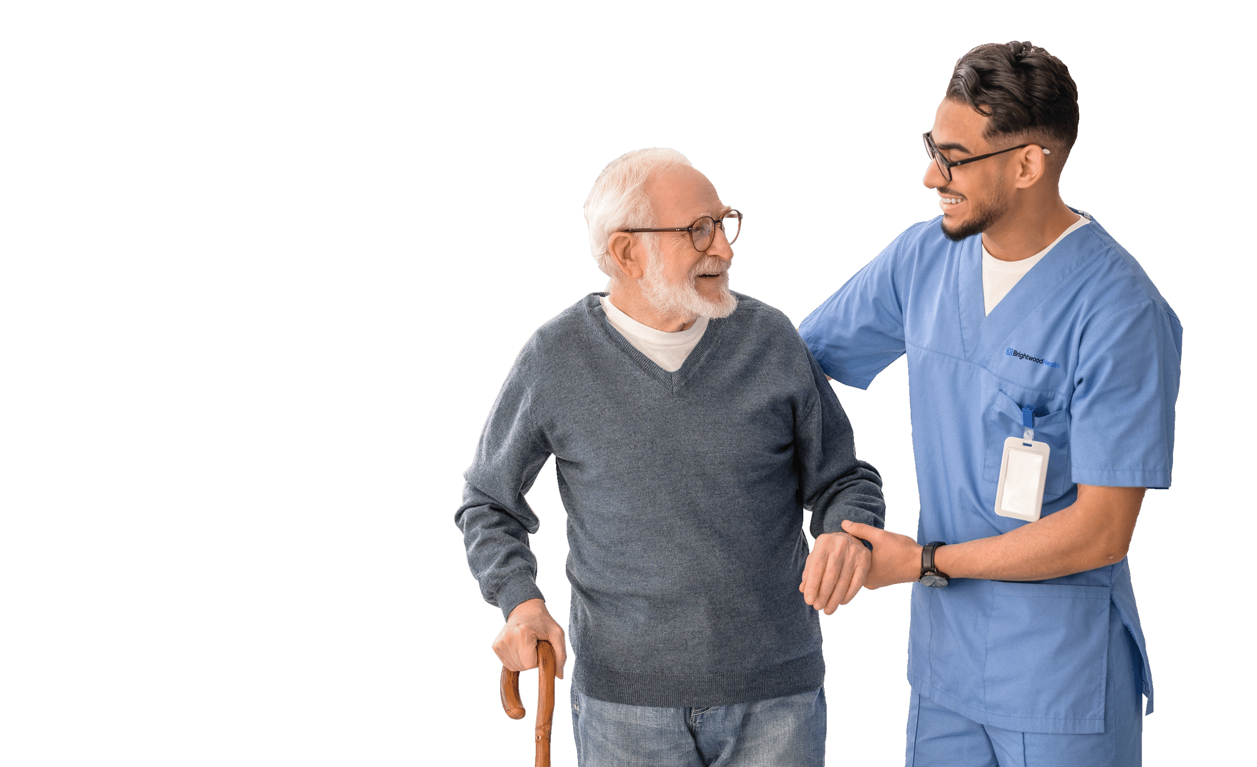 caregiver with man walking-outline