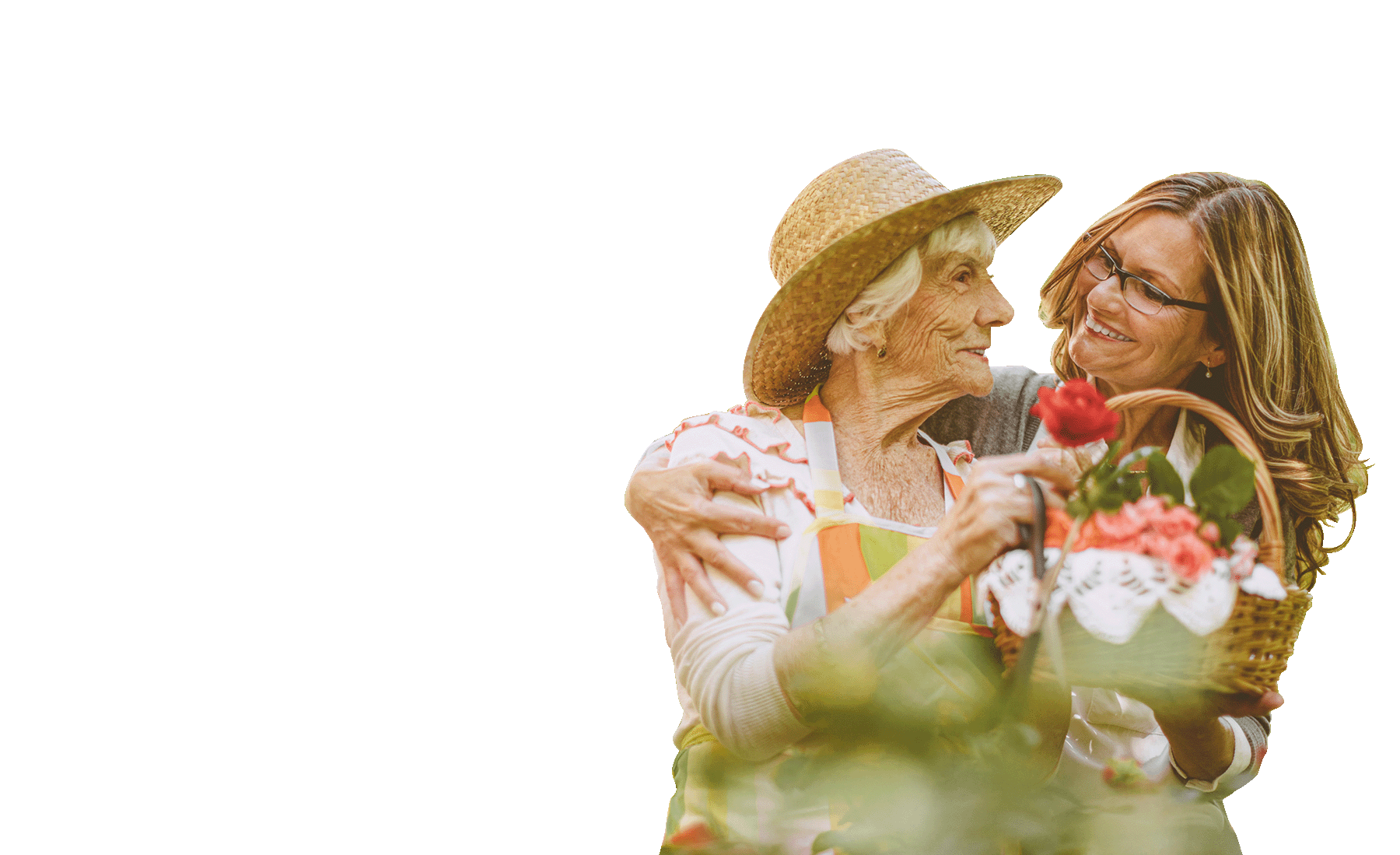 caregiver and woman in garden